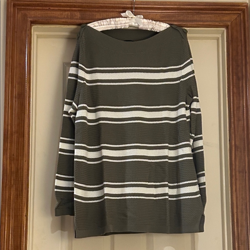 NWOT Talbots White and Black Crew Neck Sweater Nautical Stripes
